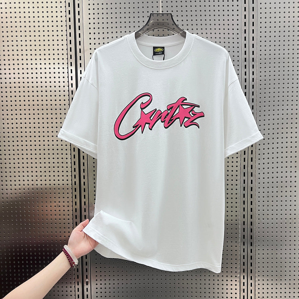Corteiz CRTZ Script Graffiti Oversized Tee – White/Pink