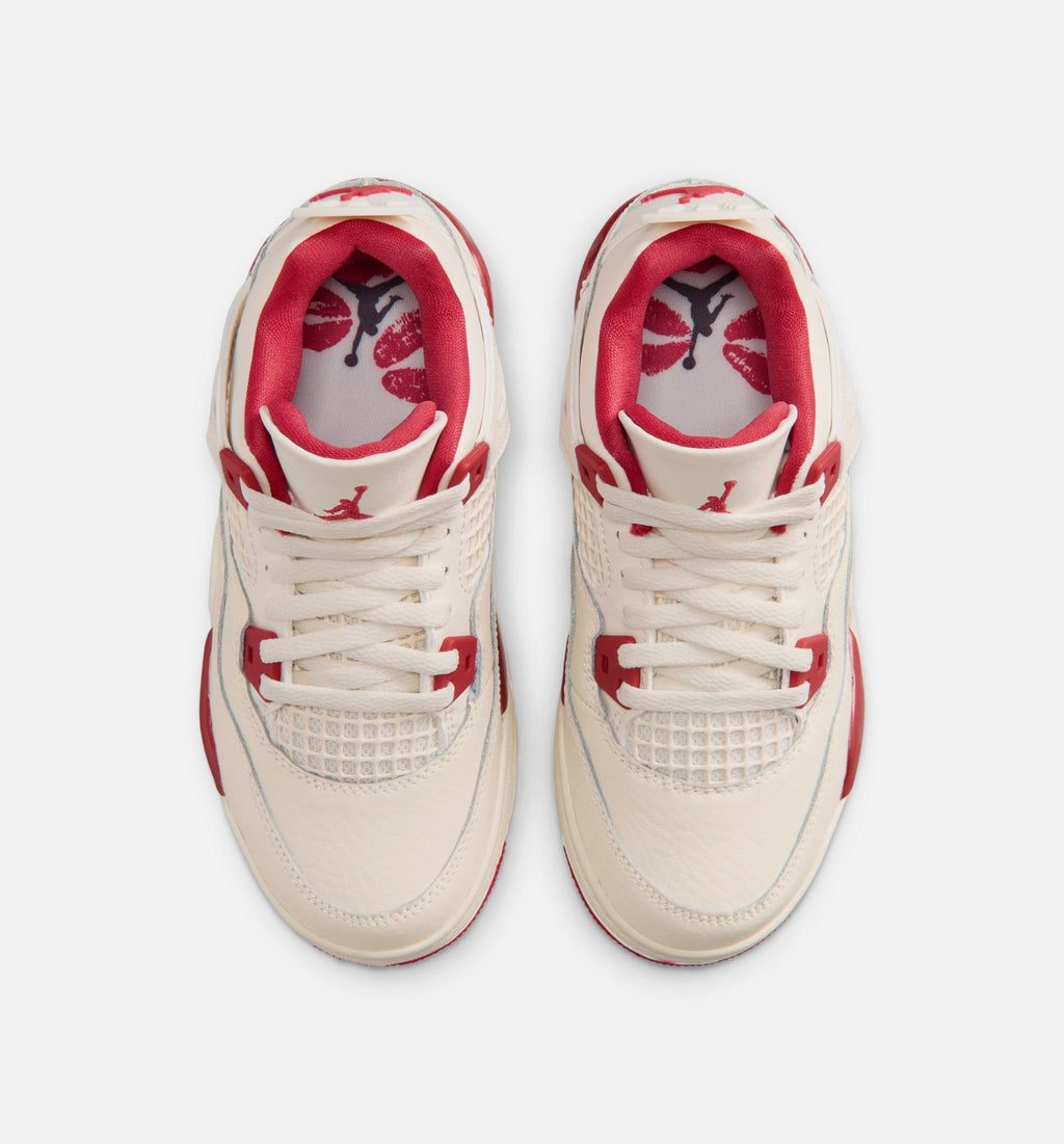 Air Jordan 4 Retro Valentine's Day Preschool Shoes - Pale Ivory Sierra Red Tough Red