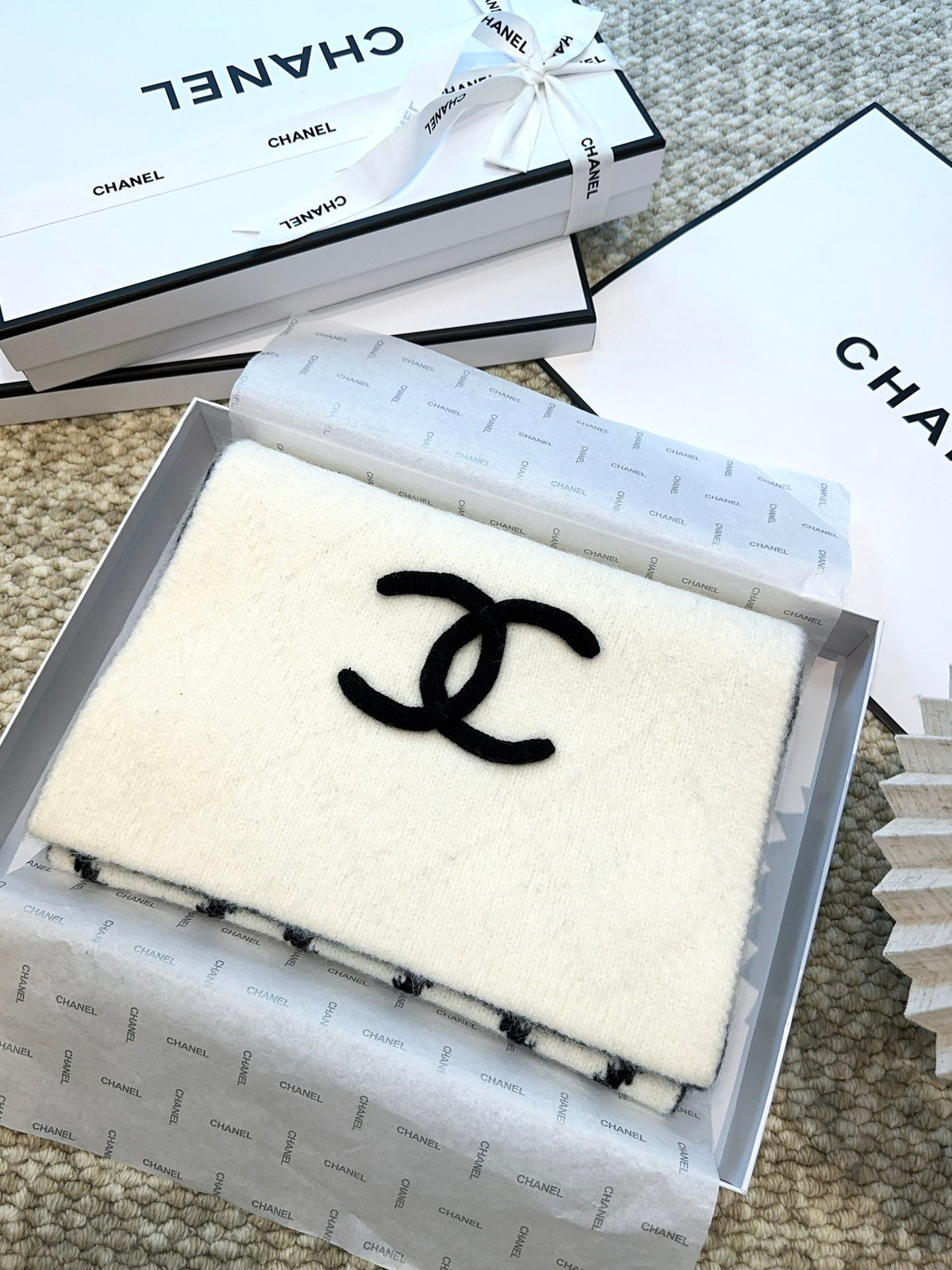 Chanel Style Reversible Diamond Logo Scarf