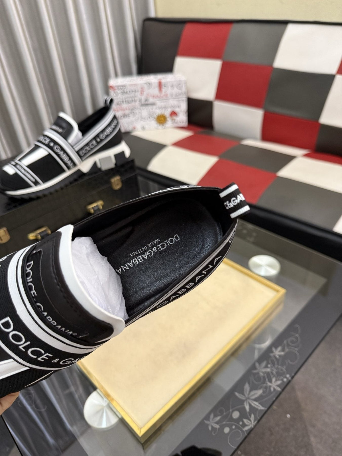 Dolce & Gabbana Banded Slip-On Sneakers - Black and White