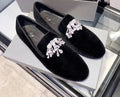 Giuseppe Zanotti Black Crystal Velvet Slip-On Shoes