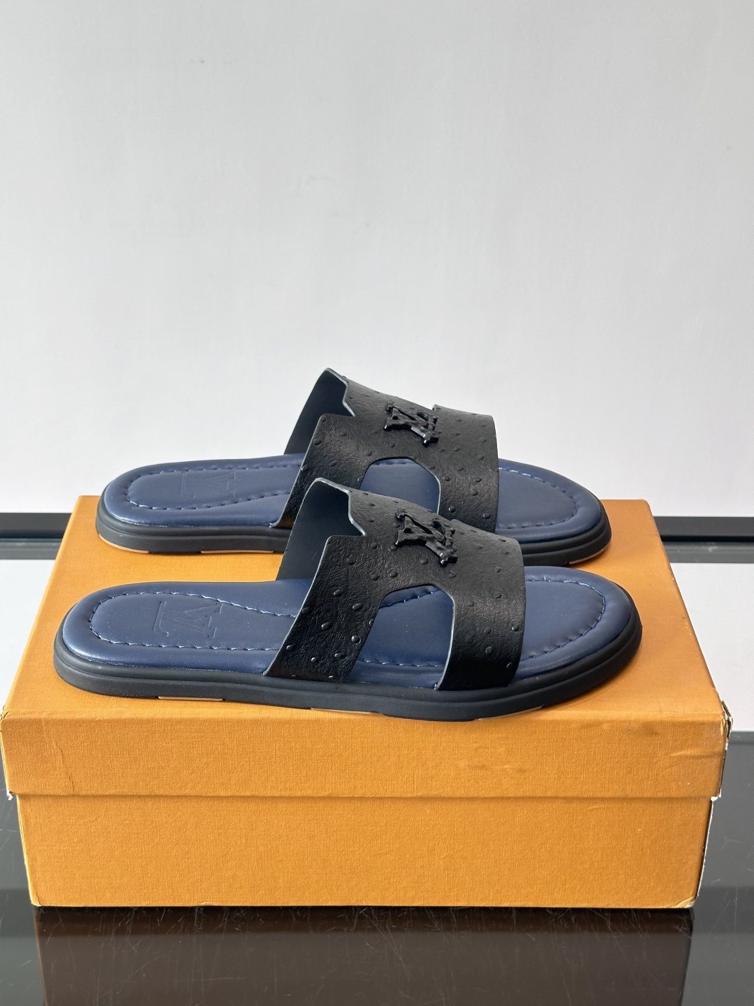 Louis Vuitton Monogram Slide Sandals - Black Monogram-Embossed Strap