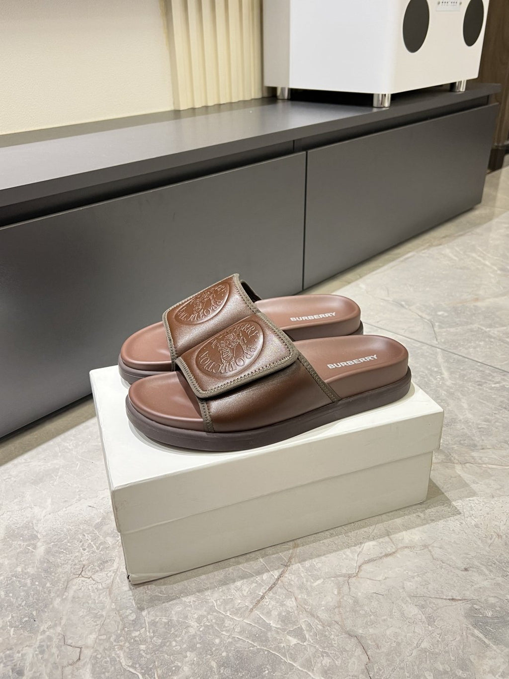 Burberry Embossed Check Slide Sandals