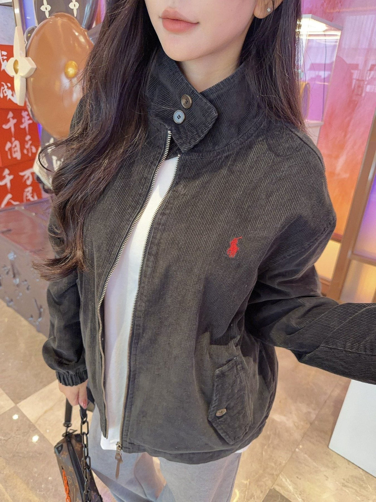 Ralph Lauren Black Cotton Embroidered Emblem Zip-Front Jacket