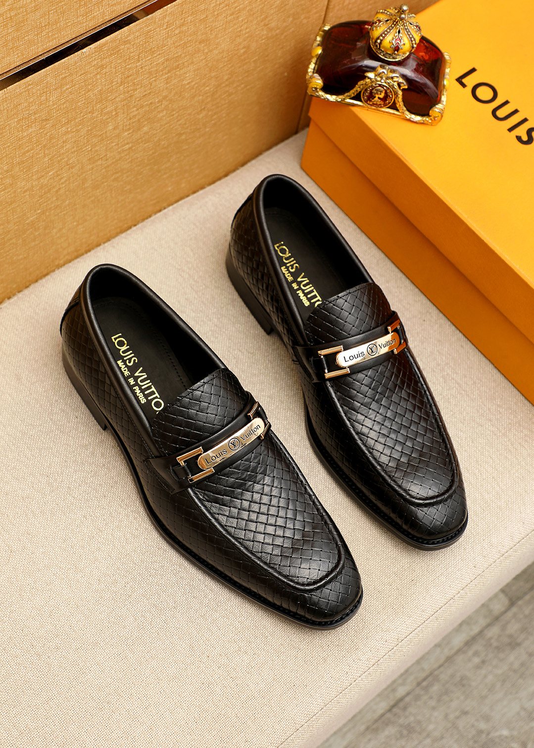 Louis Vuitton Embossed Buckle Loafers - Moc-Toe Stitching