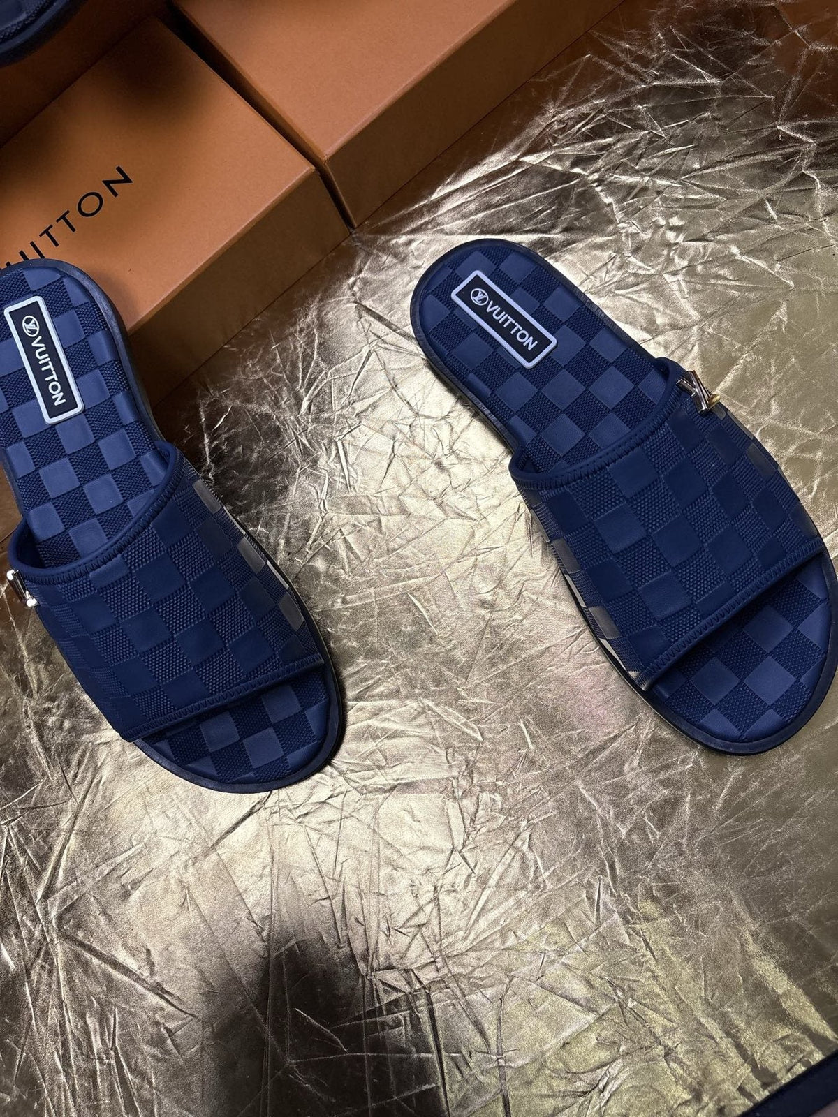 Louis Vuitton Checker-Pattern Slide Sandals