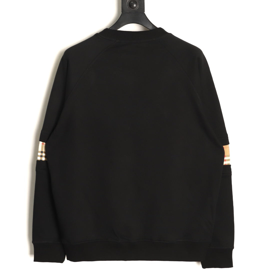 Burberry 26FW Black Signature Embroidered Check-Panel Crewneck Sweatshirt